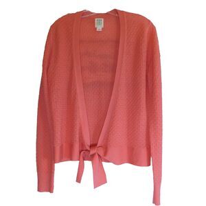 Title Nine Cardigan Sweater Washable Wool Tie Front Large Coral Textured Knit Ex